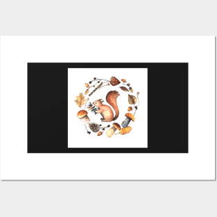 Squirrel and autumn wreath Posters and Art